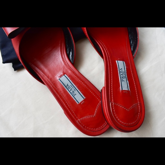❤️1DAY SALE❤️ PRADA Red Pointed-toe Bow MULES - Picture 3 of 8